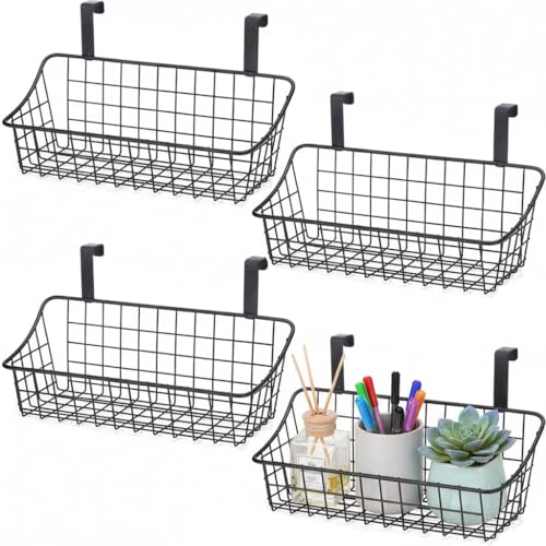 LeleCAT Cabinet Door Organizer Basket with hook Grid Storage Basket, Hang it behind a door or on a railing,BLack,4 Pack - color: Black, size: 4 pack