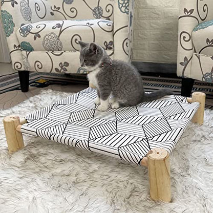 Pozico Cat/Dog Bed Hammock - Wooden Raised Indoor/Outdoor Beds - Breathable Mesh for Small Animals - White Diamond - color: White Diamond