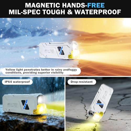UV Flat EDC Flashlight Rechargeable 1000 High Lumens Pocket Light with RGB | Magnetic Base Small Flashlights, Dual Switch,Aluminum Alloy Body,USB-C Waterproof Work Flash Light for Work,Home,Emergencies - color: RBG White