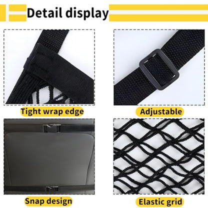 Car Seat Net Passenger Seat Caddy, Double Layer Front Seat Versatile Elastic Organizer Net Purse Holder Most Sizes Shapes Universal for GMC Ford Toyota No Removal Required, 19.69" x 15.75"