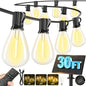 30FT Solar String Lights Outdoor Waterproof, 10+1 LED Solar Powered Lights with Remote Control, 3 Light Modes & Dimmable, USB-C Charging for Patio, Backyard, Garden, Camping - size: 30FT+Remote