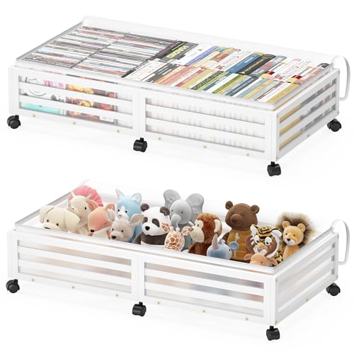 Under Bed Storage with Wheels-Large Bamboo Underbed storage Containers with Large Dust Bag Stackable Under the Bed Shoe Storage Bins for Clothes Books Bedding (2 Packs White, 33.07"L×16.54"W× 6.5"H) - color: 2 Packs White, size: 33.07"L×16.54"W× 6.5"H