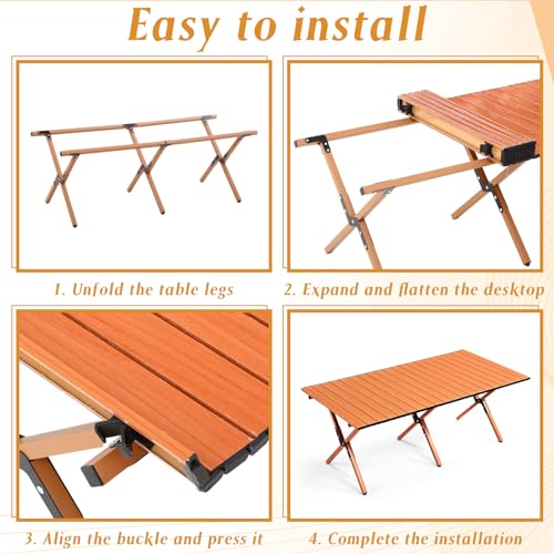 Suzile 2 Pack 4FT Folding Camping Table, Roll Up Portable Camp Table with Carry Bag, Low Collapsible Lightweight Aluminum Outdoor for Camping, Picnic, Beach, Patio, Kitchen(Nut Brown) - color: Nut Brown