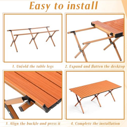 Suzile 2 Pack 4FT Folding Camping Table, Roll Up Portable Camp Table with Carry Bag, Low Collapsible Lightweight Aluminum Outdoor for Camping, Picnic, Beach, Patio, Kitchen(Nut Brown) - color: Nut Brown