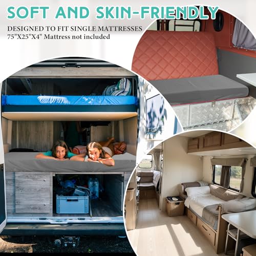 Baderke 75" x 31"x 9'' Cot Sheet (Sheet Only) Compatible with Narrow Twin Mattress Camp Bunk Beds RVs Microfiber Sheet for Bunk Guest Beds Army Cots Trifold Mattress(Dark Gray,2 Pack) - color: Dark Grey