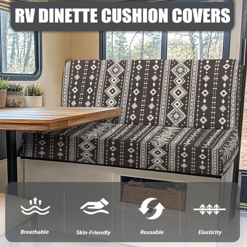 Black Ethnic Print RV Dinette Cushions Covers RV Sofa Furniture Protector for RV Camper Car Bench with 1 Backrest & 1 Bench Cover, Washable - color: Black Ethnic Print