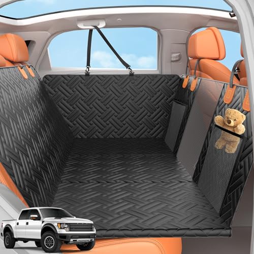 Back Seat Extender for Trucks,Hard Bottom Car Seat Cover for Dogs with Mesh Window,Waterproof Hard Bottom Dog Car Seat Cover for Ford/GMC/Chevrolet/Toyota/RAM Crew Cab Trucks&Full-Size SUVs (XL-Black) - color: BLACK, size: XL - For Full Size Truck/Full Si