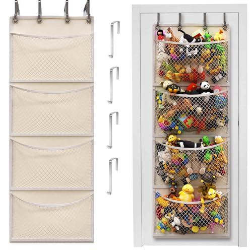 Honeyera The Original Storage for Stuffed Animals, Over Door Organizer for Stuffies, Baby Accessories, Toy Plush, Breathable Hanging Pockets Big Girls Toddler Large Bag - color: Ice Cream