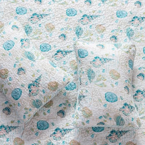 Great Bay Home Coastal Quilt Set - 2-Piece Twin/Twin XL Size Nautical Bedding Set - Lightweight, All-Season, Reversible Bedspread (Seashell) - color: Shells, size: Twin / Twin XL