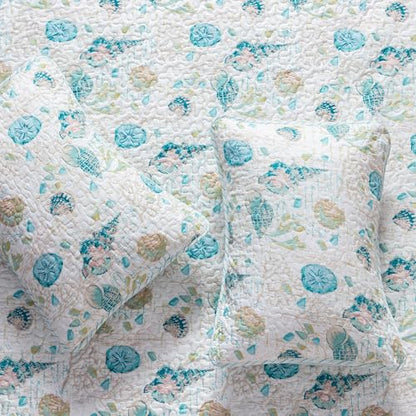 Great Bay Home Coastal Quilt Set - 2-Piece Twin/Twin XL Size Nautical Bedding Set - Lightweight, All-Season, Reversible Bedspread (Seashell) - color: Shells, size: Twin / Twin XL