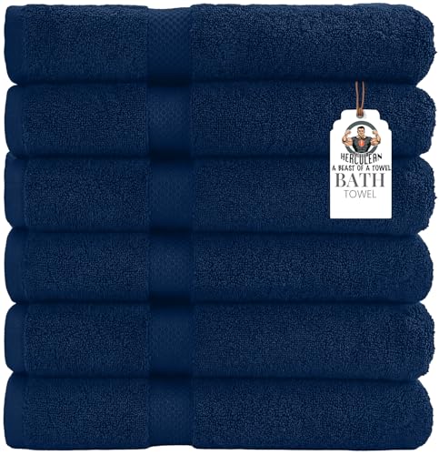 HERCULEAN Premium Bath Towels 24 x 48 Pack of 6 | Quick Dry and Highly Absorbent | 100% Cotton Terry Towels for Bathroom - Perfect for Shower - Pool and Spa - Luxury Soft Towels - Navy - color: Navy, size: 24" x 48" PK 6