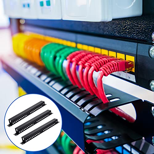 8 Pieces 19 Inch Cable Manager 1U 24 Slot Horizontal Server Rack Mount Cable Management Organizer Raceway Metal Finger Duct with Cover and Screw for Wire Network Wall Cord, Black