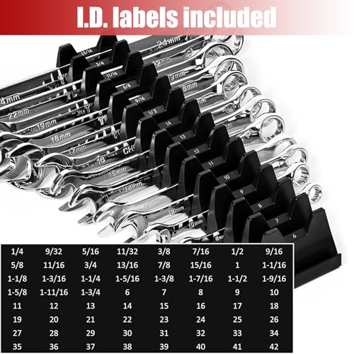 60 pcs Magnetic Modular Wrench Organizer Wrench Holder - Wrenchs Tool Organizers for Tool Drawer Storage, Wrenchs Rack with Metric SAE Labels, Tool Storage Set Holder Festival for Mechanics - style: 60 PCS
