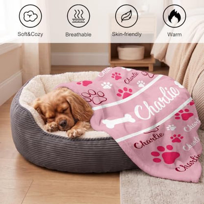 Personalized Dog Blanket, Customized Pet Blankets with Name Picture, Throw Blanket for Small Medium Large Dog Puppy Cat (E-Pink) - color: A-pink-1