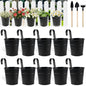 10 Pack Hanging Flower Pots Metal Iron Bucket Planter Railing Planter Flower Holder for Railing Fence Balcony Garden Home Decoration with Detachable Hooks,Black,4 Inches