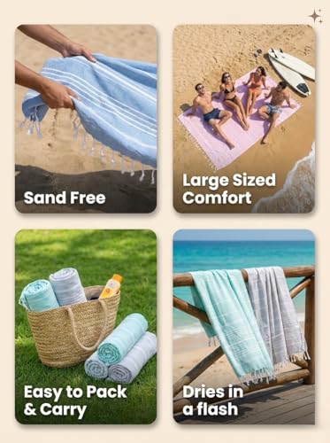 Cotton Turkish Beach Towel with Towels Oversized 36"x72" Pool Absorbent Extra Large Quick Dry Sand Travel Towel (Fresh Hues, 4 Pack) - color: Fresh Hues, size: 4 Pack