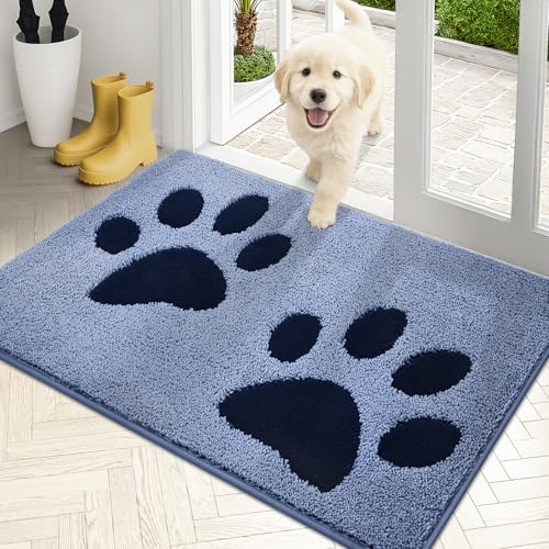 PURRUGS Dirt Trapping Door mat 24" x 35.5", Non-Skid/Slip Machine Washable Microfiber Entryway Rug, Dog Door Mat, Super Absorbent Welcome Mat for Muddy Wet Shoes and Paws, Light Blue - color: Light Blue, size: 24" X 35.5"