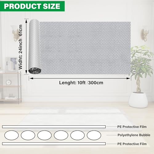 winemana Window Insulation Roll, 24IN x 10FT Reflective Heat Shield Bubble Film, Double-Sided Aluminum Foil Insulation, Weatherproof Garage Door Cover for Windows, RV, Basement, Winter & Summer - size: 24 in x 10 ft