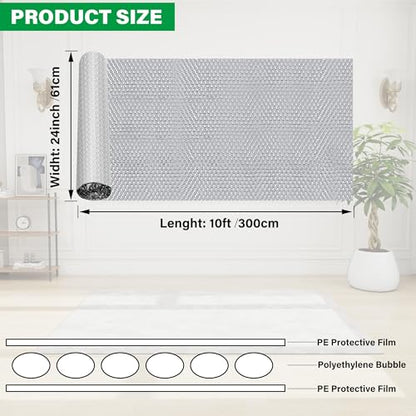 winemana Window Insulation Roll, 24IN x 10FT Reflective Heat Shield Bubble Film, Double-Sided Aluminum Foil Insulation, Weatherproof Garage Door Cover for Windows, RV, Basement, Winter & Summer - size: 24 in x 10 ft