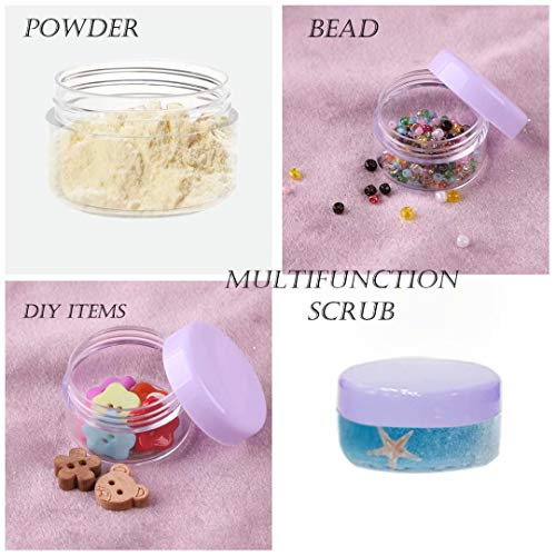 5 Gram Sample Containers with Lids, Mini Makeup Containers, Empty Plastic Travel Cosmetic Containers with Labels(50 Count, Purple Lid) - color: Purple