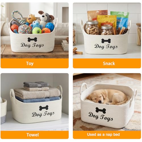Large Dog Toy Basket-Woven Dog Toy Box for Living Room Area-Trapezoid Pet Toys Bin with Handle-Dog Organizer for Toys,Collar,Leash,Blanket -13.4''x11.8''x10.6''-Beige