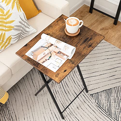 HOOBRO Folding TV Tray Tables, Set of 4 TV Trays with Storage Rack, Industrial Side Table for Eating at Couch, Foldable Snack Table for Small Space, Easy Assembly, Rustic Brown and Black BF50BZ01 - color: Rustic Brown + Black