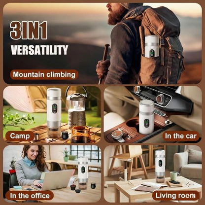 Portable Coffee Maker KF-JN-03 with Digital Display & 20 BAR Pressure – Hot & Cold Brew, Compatible with Coffee Grounds and Capsules, Compact Single-Serve Design with Transparent Cup & 60ml Tank - color: White
