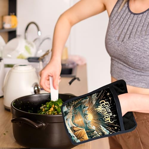 Boho Sun Starry Forest Camping Pot Holders with Pockets, Gifts for Camping Lovers, Enjoy the Moment Oven Pot Holders Heat Resistant Oven Mitts Hot Pads for Kitchen Baking Cooking - color: Campfire-a