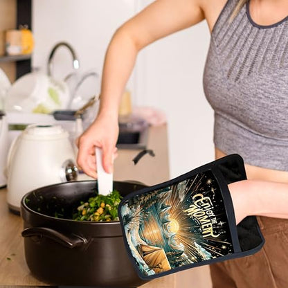 Boho Sun Starry Forest Camping Pot Holders with Pockets, Gifts for Camping Lovers, Enjoy the Moment Oven Pot Holders Heat Resistant Oven Mitts Hot Pads for Kitchen Baking Cooking - color: Campfire-a