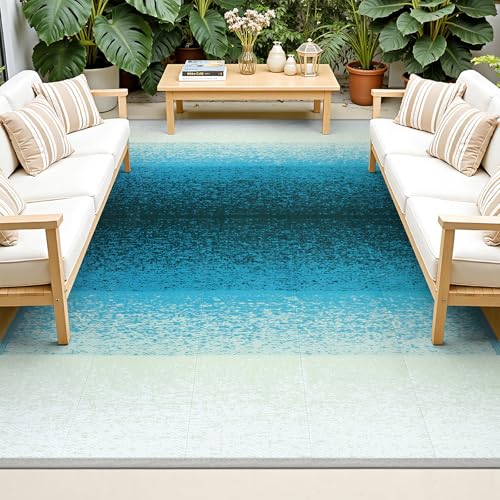 Vaukki Waterproof Outdoor Rug 6x9, Reversible Striped Patio Rug, Lightweight Plastic Straw Camping Mat, Indoor Outdoor RV Carpet for Outsides, Patio, Camping, Balcony, RV and Deck, Green - color: Green, size: 6' x 9' (Rectangular)