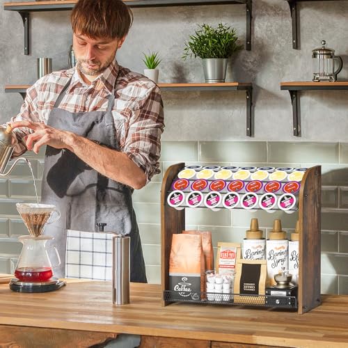 Lixple K Cup Holder - 2-Tier K Cup Organizer, Metal Coffee Pod Holder for Counter, Easy Assembly (Rustic Brown) - color: Brown