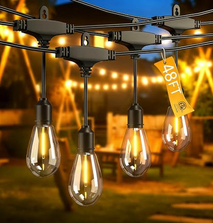 Outdoor String Lights 48FT, Commercial Grade Patio Lights with 16 (15+1) S14 Shatterproof Bulbs for Bistros Backyard Porch Party, IP65 Waterproof 2700K Warm White - color: 48FT-16Bulb