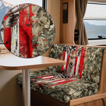 Deer Camo American Flag Pattern 2 Pcs RV Dinette Cushion Covers Washable Camper Cushion Slipcover Thickened Camper Seat Covers Dinette Booth Sofa Slipover for Travel Trailer Couch - color: Deer Camo American Flag