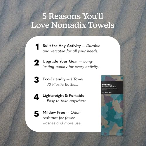 Nomadix Original Towel - Perfect for Beach, Pool, Travel, Camping, Yoga - Made with Recycled Materials - Super Absorbent - Sand Resistant - Camo Green - 72.5" x 30" - color: Camo Green
