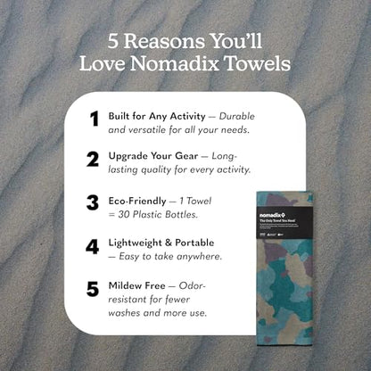 Nomadix Original Towel - Perfect for Beach, Pool, Travel, Camping, Yoga - Made with Recycled Materials - Super Absorbent - Sand Resistant - Camo Green - 72.5" x 30" - color: Camo Green
