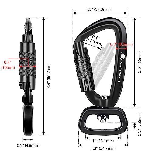 2 Pack Locking Carabiner Clip 2.5" with Swivel Ring for Securing Pets, Dog Leash Harness, Camping, Hiking, Keychains - color: Black