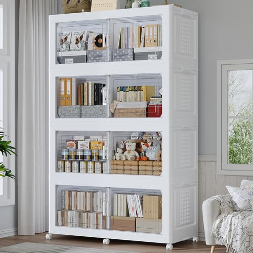 160Gal Stackable Storage Bins with Lid, 640Qt Extra Large Collapsible Storage Box with Wheels, Dividers, Folding Plastic Cabinet Closet Organizers for Home Kitchen Office Dorm, 4Pack White - color: White, size: 40Gal-4Pack