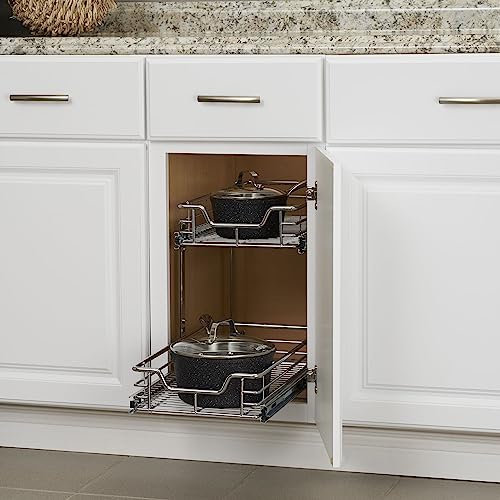 Household Essentials Chrome-Plated Steel Dual-Tier Pull-Out Organizer - size: 11.75" - Extended, style: Dual Slide