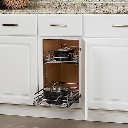 Household Essentials Chrome-Plated Steel Dual-Tier Pull-Out Organizer - size: 11.75" - Extended, style: Dual Slide