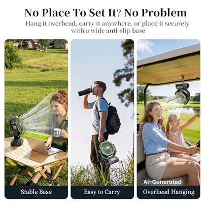 AJVV Camping Fan with Light, Remote and Oscillation, Battery Powered Hanging Tent Fan, Rechargeable Portable for Camp, Outdoor, Emergencies, Fishing, RV Travel, Jobsite - color: Green