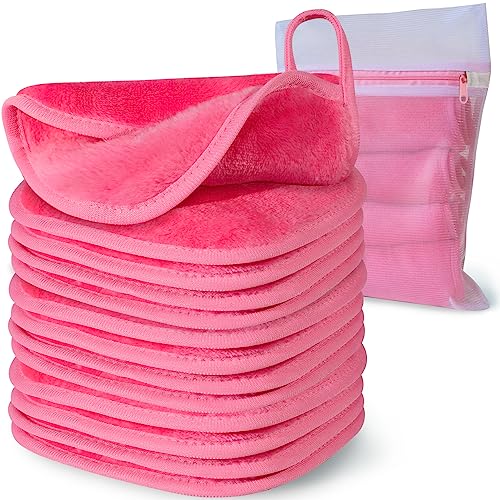 NATWAG | Reusable Update Makeup Removing Microfiber Cloth for Sensitive Skin | Washable Makeup Remover Towels | Natural Facial Cleansing Towels (6”x 6”, 12 Pack/Pink) - color: Pink
