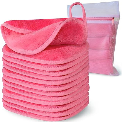 NATWAG | Reusable Update Makeup Removing Microfiber Cloth for Sensitive Skin | Washable Makeup Remover Towels | Natural Facial Cleansing Towels (6”x 6”, 12 Pack/Pink) - color: Pink