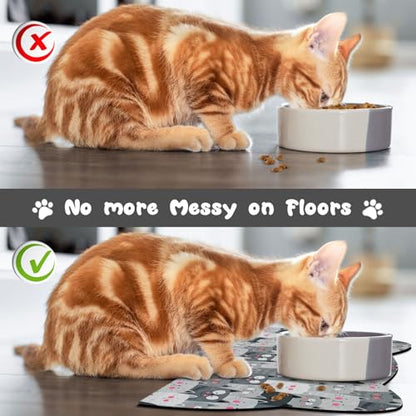 Grey Cat Food & Water Mats - Absorbent Pet Feeding Placemats 23.6 * 13.7 inch - color: Grey, size: Medium