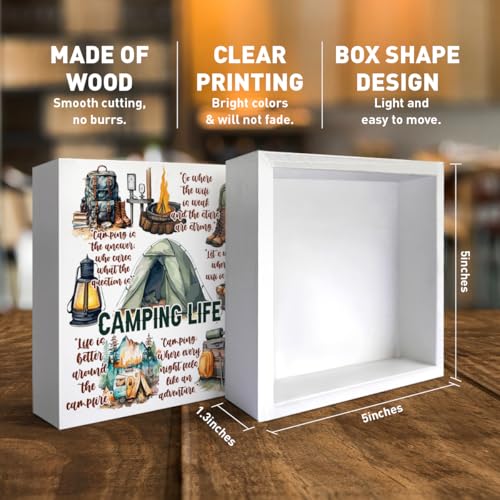 Camping Desk Decorations Wooden Sign, Camp Decor for Home Cabin RV Camper, Camper Gifts for Women Men Camp Lover, Camping Life