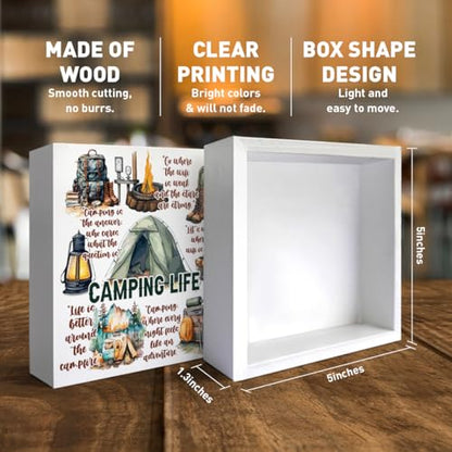 Camping Desk Decorations Wooden Sign, Camp Decor for Home Cabin RV Camper, Camper Gifts for Women Men Camp Lover, Camping Life