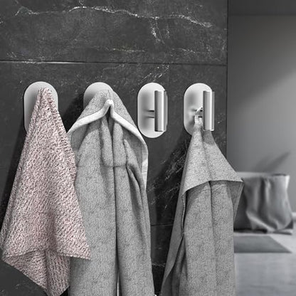 Aikzik Silver Adhesive Hooks Heavy Duty, Wall Hooks for Shower, Bathroom, Towel, Coat, Robe, Stainless Steel Hooks for Hanging, Waterproof & Rustproof Sticky Hooks for Walls No Damage- 2 Pack - color: Silver