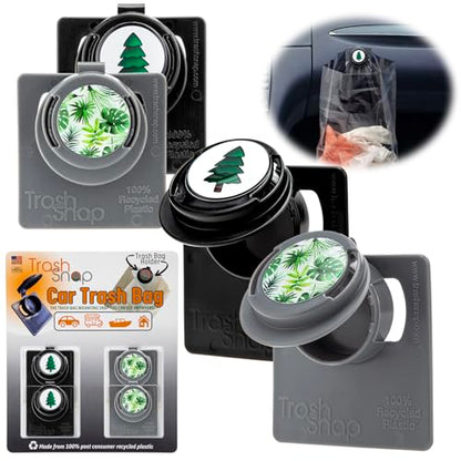 Reusable Bag Holders for Trash & Recycling | Eco-Friendly, Adhesive Clip System for Car, RV, Home, Travel, Boat | Recycled Plastic Leaf me Alone + Tree Hugger - 4 Pack - color: Leaf me Alone Tree Hugger