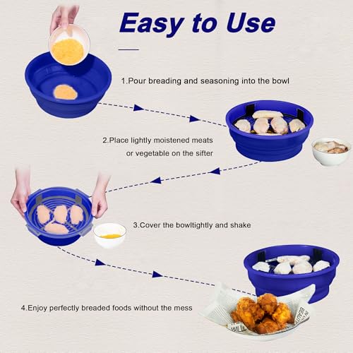 FJNATINH Collapsible Batter Bowl - Mess Free Better Breader Shaker Bowl with Lid Breading Shaker Container - Great for Fried Fish, Fried Chicken, Onion Rings, Wings,No Leak,Easy to Store,Deep Blue - color: Deep Blue