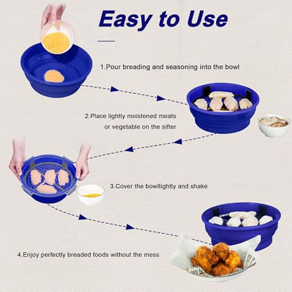 FJNATINH Collapsible Batter Bowl - Mess Free Better Breader Shaker Bowl with Lid Breading Shaker Container - Great for Fried Fish, Fried Chicken, Onion Rings, Wings,No Leak,Easy to Store,Deep Blue - color: Deep Blue