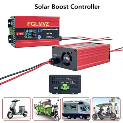 Boost MPPT Solar Charge Controller 30A 1200W, Step-Up to 48/60/72V, for RV, Golf Cart, Off-Grid Solar Systems, Max 15A for Lead-Acid & Lithium LiFePO4 Batteries, Universal for All PV Panels